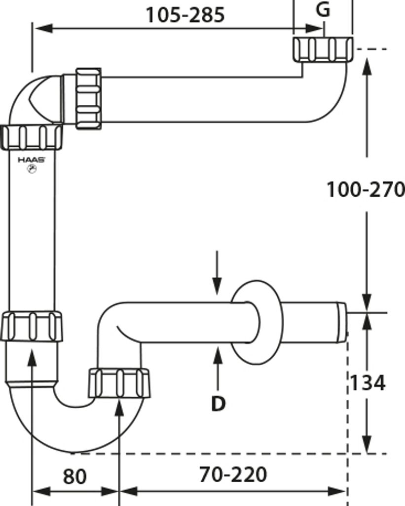 HAAS PP Waschtisch-Möbel-Raumsparsiphon  1 12 &1 1/4, DN Produktbild 5