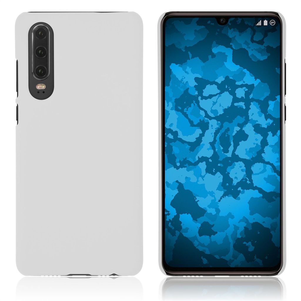 PhoneNatic Case kompatibel mit Huawei P30 - Hülle weiß gummiert Hard-case Cover