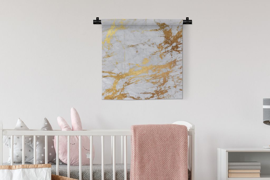 MuchoWow Wandteppich Wandbehang Marmor - Grau - Gold 60x60 cm Tapisserie Dekoration Wandtuch - Dekorationen - Wand Decke
