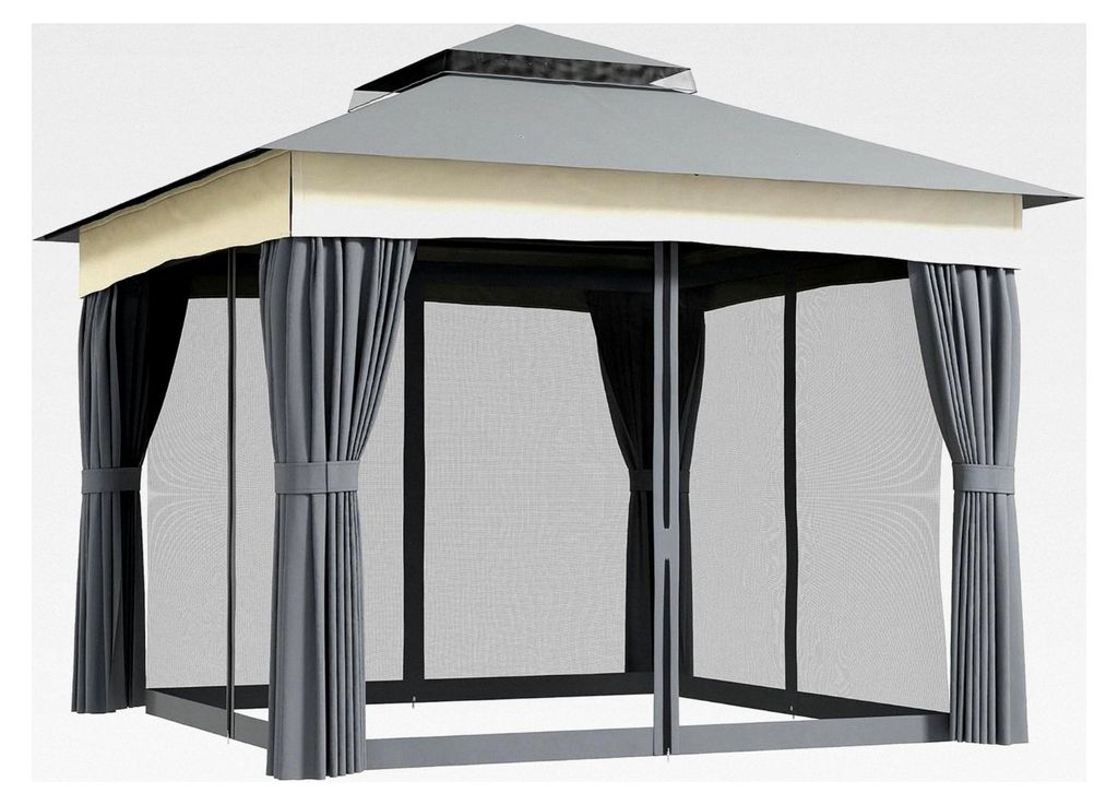 Pavillon mit Doppeldach, 3x3 m, wasserabweisend, stabil, winterfest, Gartenpavillon mit Moskitonetz und Seitenteilen, aus Metall, für Garten und T...