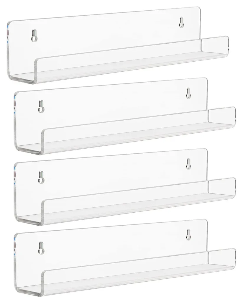 Étagère murale transparente acrylique lot de 4 - Support robuste 35cm