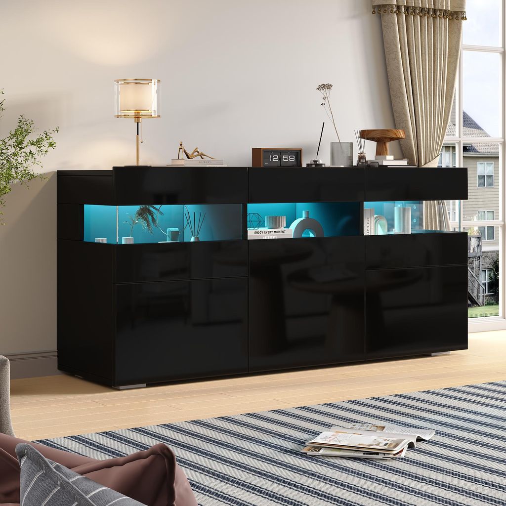 Merax Hochglanz Sideboard mit LED und 3 Türen, Kommode mit Produktbild 