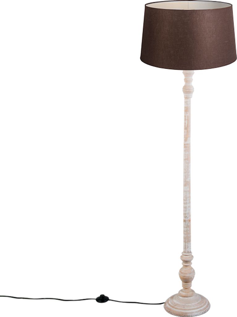 Qazqa Vintage Stehleuchte mit Schirm, Stehlampe - Classico - Grau, Holz, max. 40W, Geeignet für LED, 155cm, Ideal als Flur, Küche lampe, Schlafzi...
