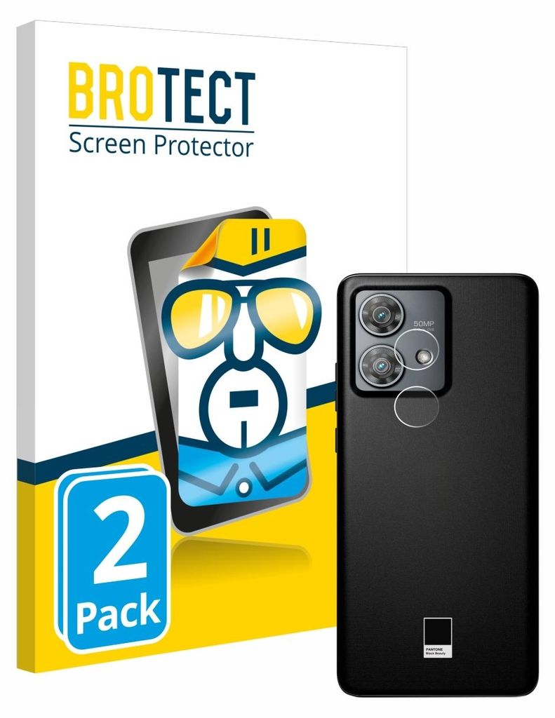 A product shot featuring packaging and a smartphone with a camera protector.