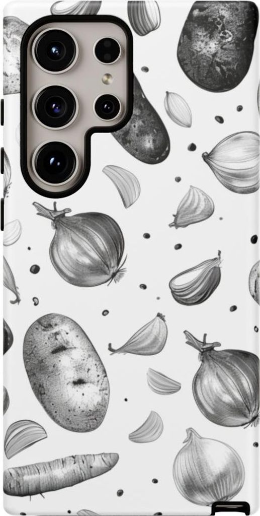 Schwarz-weißes Gemüsemuster – Hülle Kompatibel mit Samsung Galaxy S24 Ultra