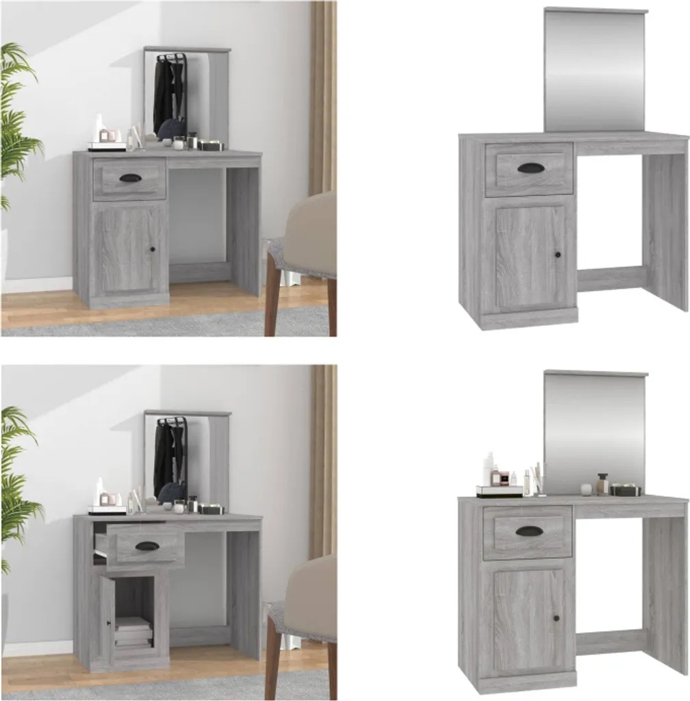 vidaXL Tavolino da toilette con specchio Grigio Sonoma 90x50x132,5 cm - Tavolino da toilette - Tavolini da toeletta - Tavolini da toeletta - Tavolini da toeletta