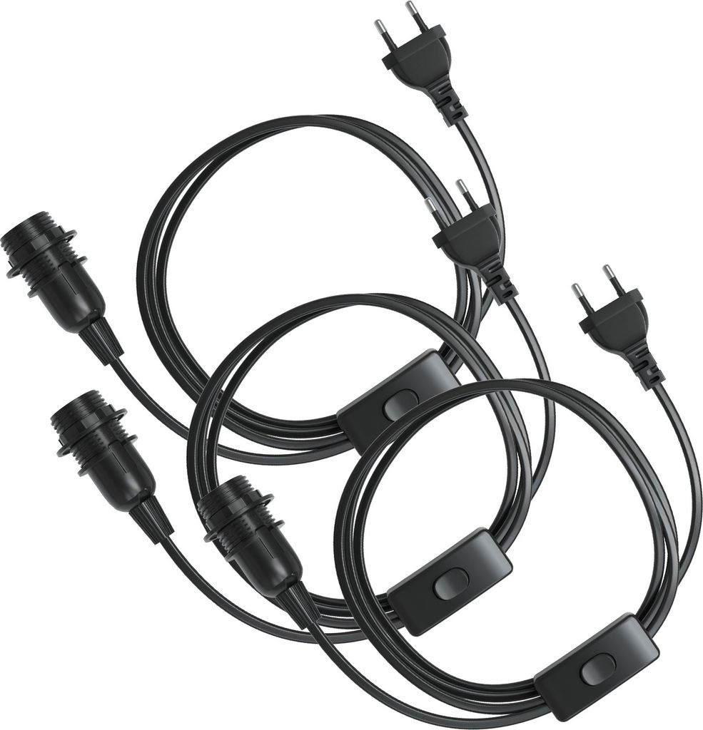 EAZY CASE 3x E14 Lampenfassung mit Kabel 3,5m, aus Kunststoff, mit Ein- und Ausschalter, Sockeladapter in Schwarz