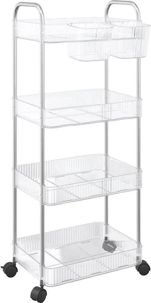 Étagère mobile en acrylique transparent avec 4 bacs de rangement design