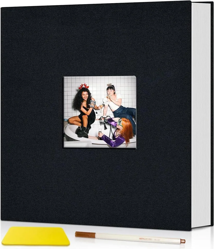 Album photo autocollant 10x15 sans colle 40 pages reliure toile Noir