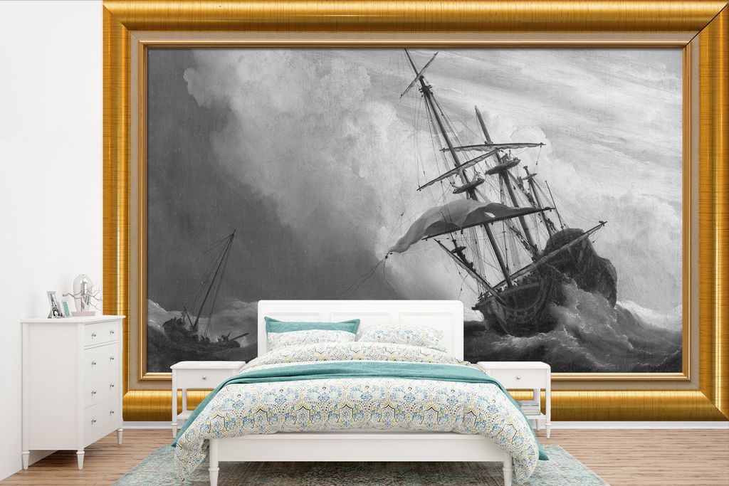MuchoWow Fototapete für Wohnzimmer oder Schlafzimmer Wandtapete Vinyl Motivtapete Kunst - Maler - Bilderrahmen - Gold - 600x400 cm - Vinyltapeten