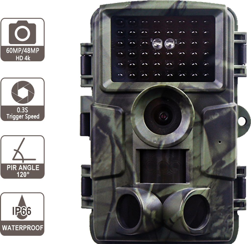 WLAN-Wildkamera, 60 MP, 4K, wasserdichte Tierkamera mit GPS, 32G-Speicherkarte, 120°-Jagdkamera
