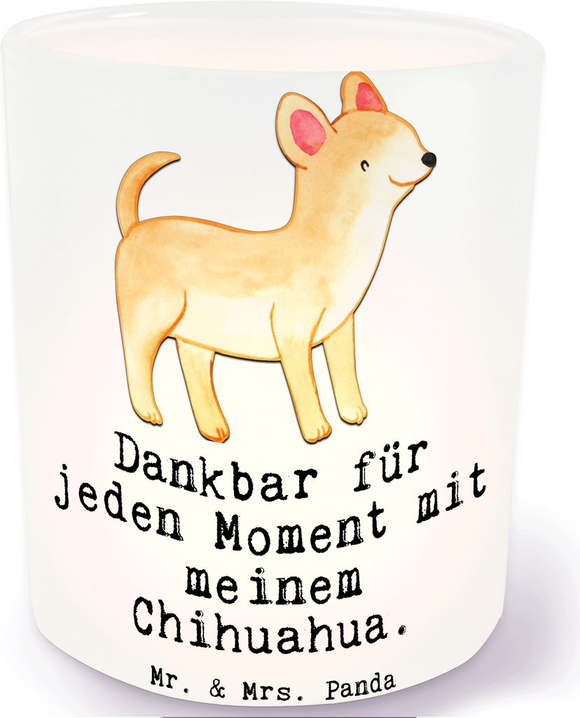 Mr. & Mrs. Panda Glas Teelichthalter Chihuahua Moment - Transparent - Geschenk, Outdoor Windlicht, aus, Kerzenglas, Kerzenhalter, tischlicht, Deko