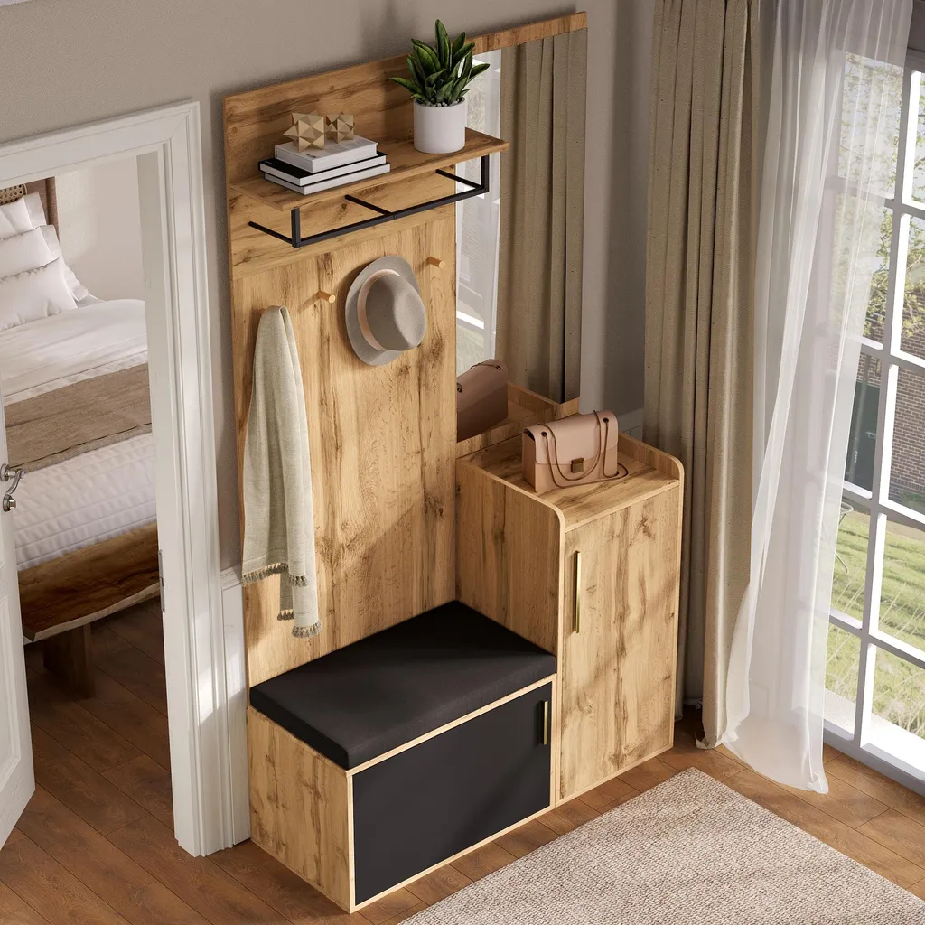 Aménager votre Entrée avec ce Vestiaire Tout-en-Un Miroir et Assise