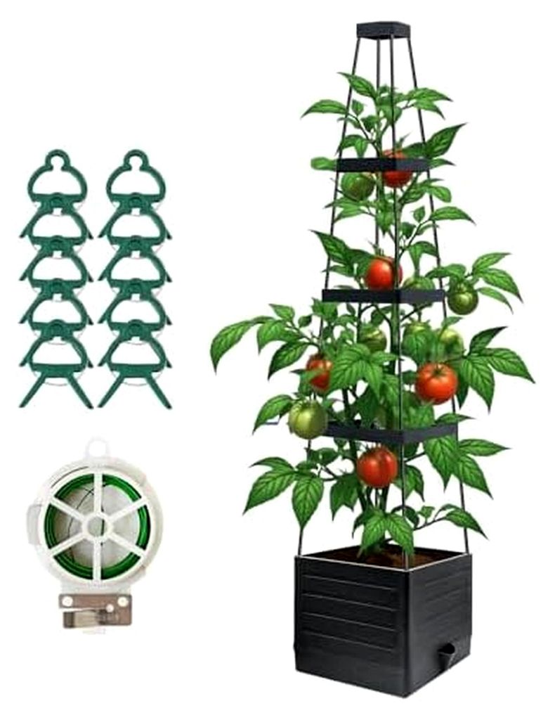 Tomatenpflanzkübel mit Rankgitter und Wasserspeicher, Selbstbewässernder Pflanzbehälter für Tomaten, Rankhilfe für Kletterpflanzen