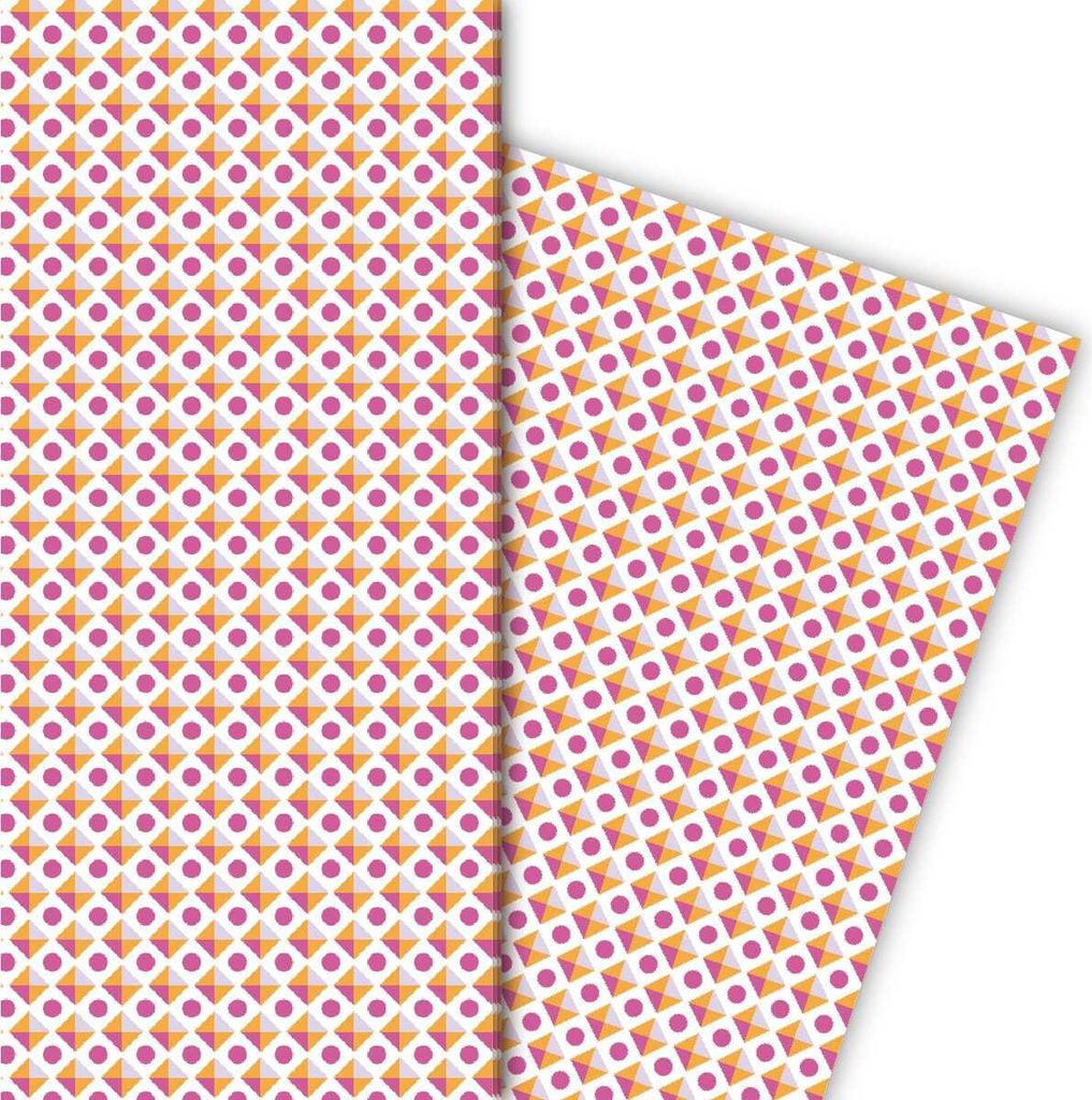 Kultiges Geschenkpapier mit Retro Muster, weiß, rosa, gelb - G4864, 32 x 48cm