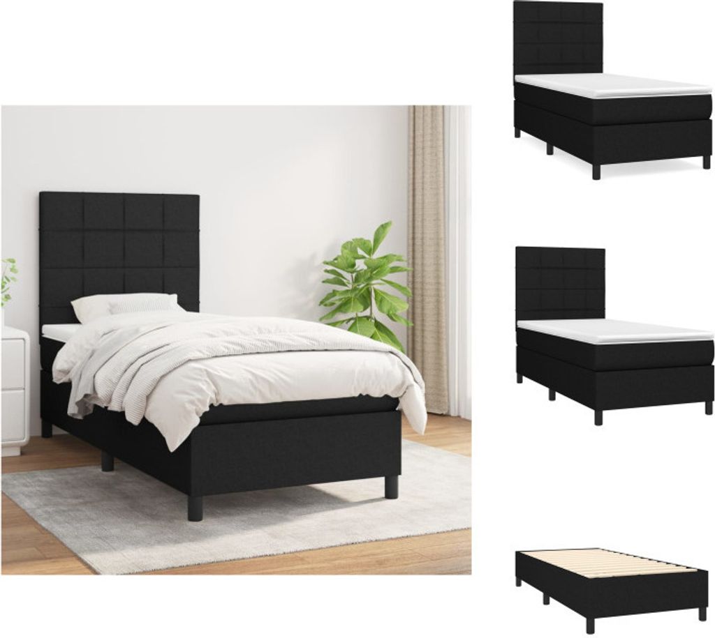 vidaXL Boxspringbett mit Matratze Schwarz 90x200 cm Stoff - Betten & Bettgestelle