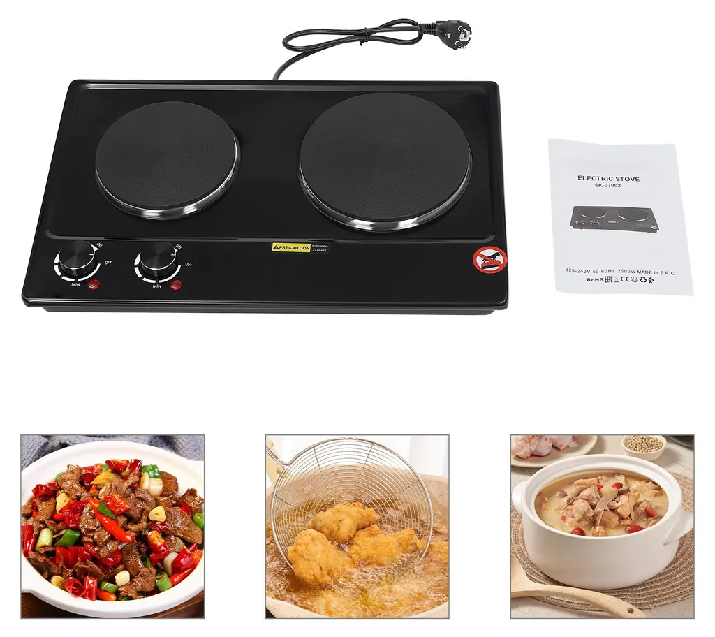 Plaque électrique double tête compacte noir pour optimiser votre cuisine