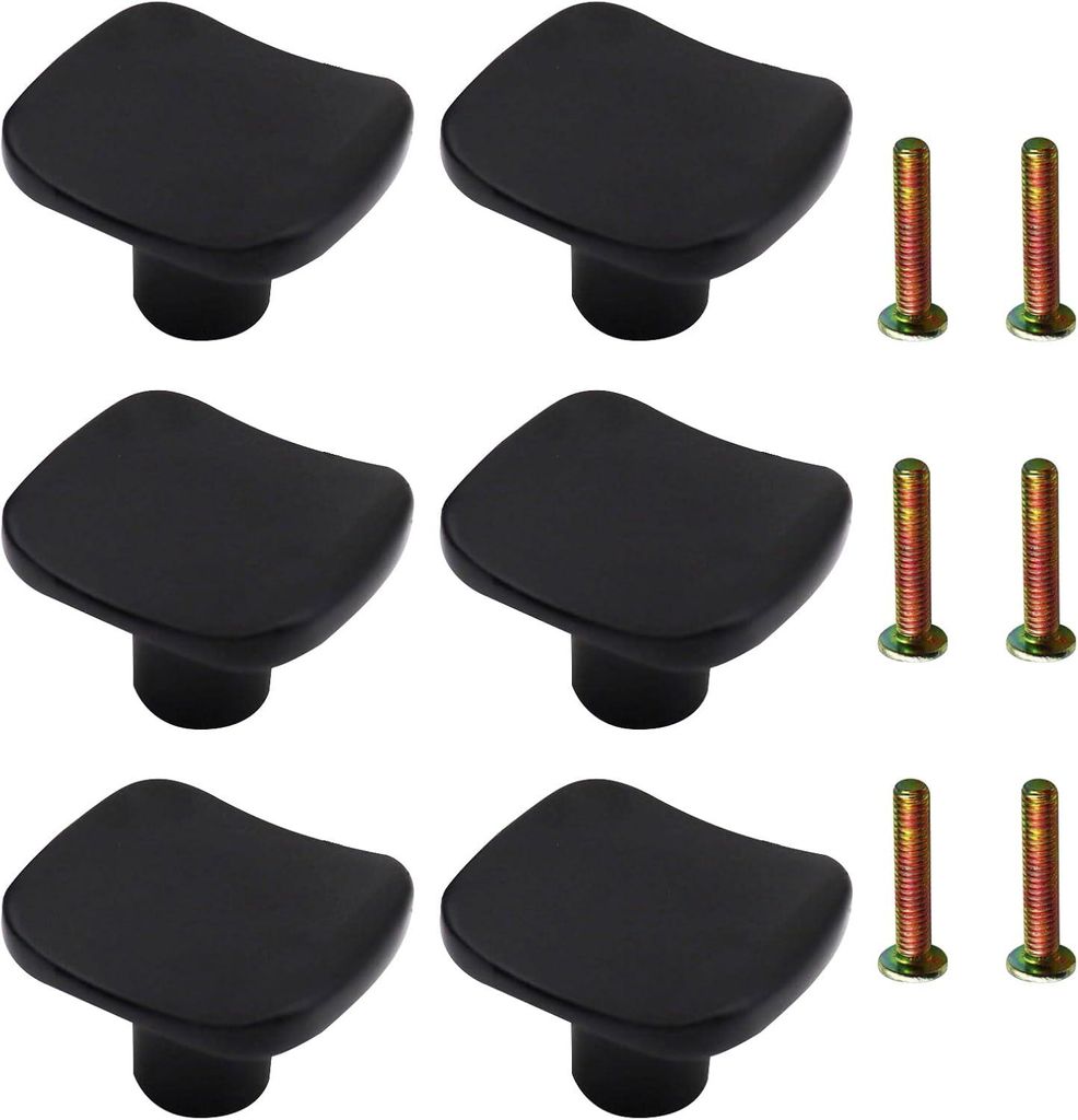 schwarze, quadratische Schrankknöpfe mit Schrauben – Modern, Einlochmontage, Zinklegierung – Für Schränke, Schubladen und Möbel
