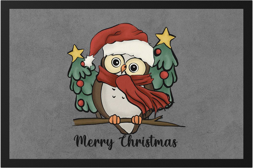 Merry Christmas Fußmatte Geschenkidee Eule-Fans Süßes Motiv für Weihnachten für Familie Freunde