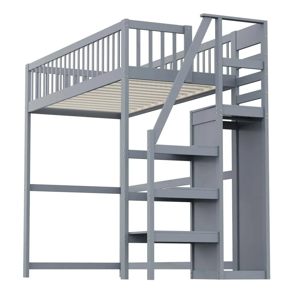 Lit Superposé Robuste 90x200 avec Armoire pour Ranger et Optimiser