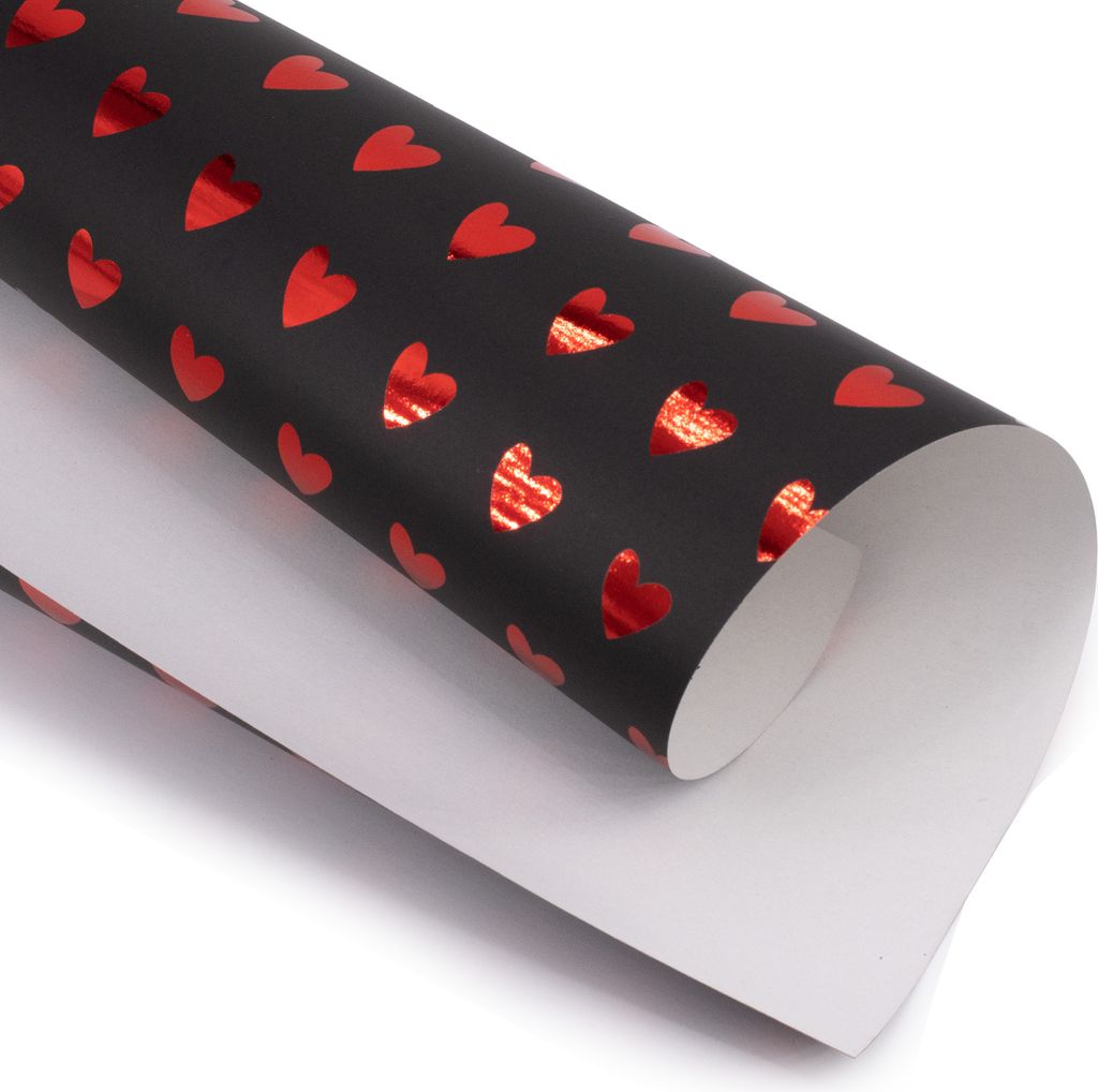 Geschenkpapier Herzen 70cm x 2m Rolle Schwarz / Rot Produktbild 