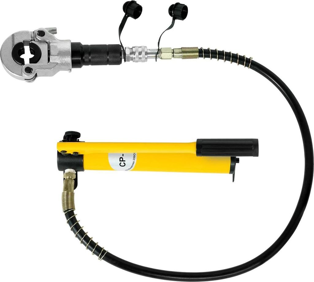 Hydraulische Presszange - Rohrpresszange - Presskraft 6 t - V 12–28 mm - TH 16–32 mm - Hub 16 mm - Für PEX/PB/Kupfer/Aluminium - Gelb