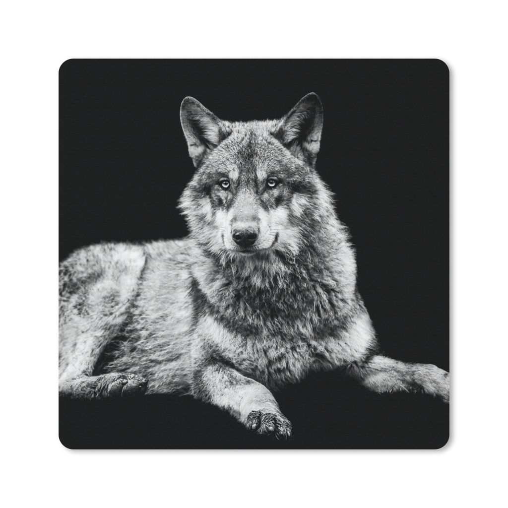 MuchoWow Mauspad Mousepad Wildlife - Wolf - Schwarz - Weiß 30x30 cm - Mousepads - Maus Mat - Pad - Mausunterlage - Gaming