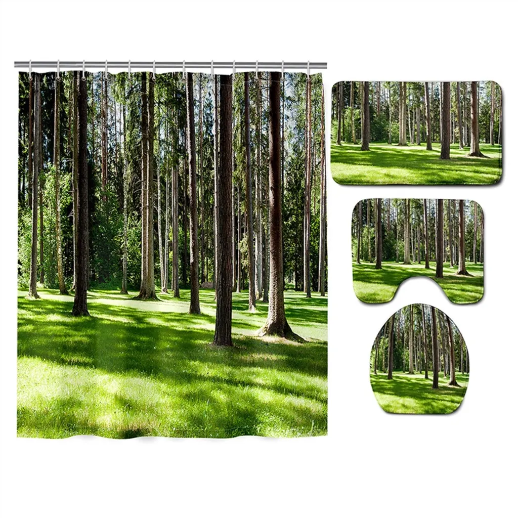Blu Tenda Doccia Alberi della foresta Impermeabile, Antimuffa