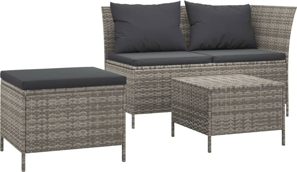 vidaXL Set di 3 pezzi da giardino con cuscini in polirattan Immagine del prodotto 