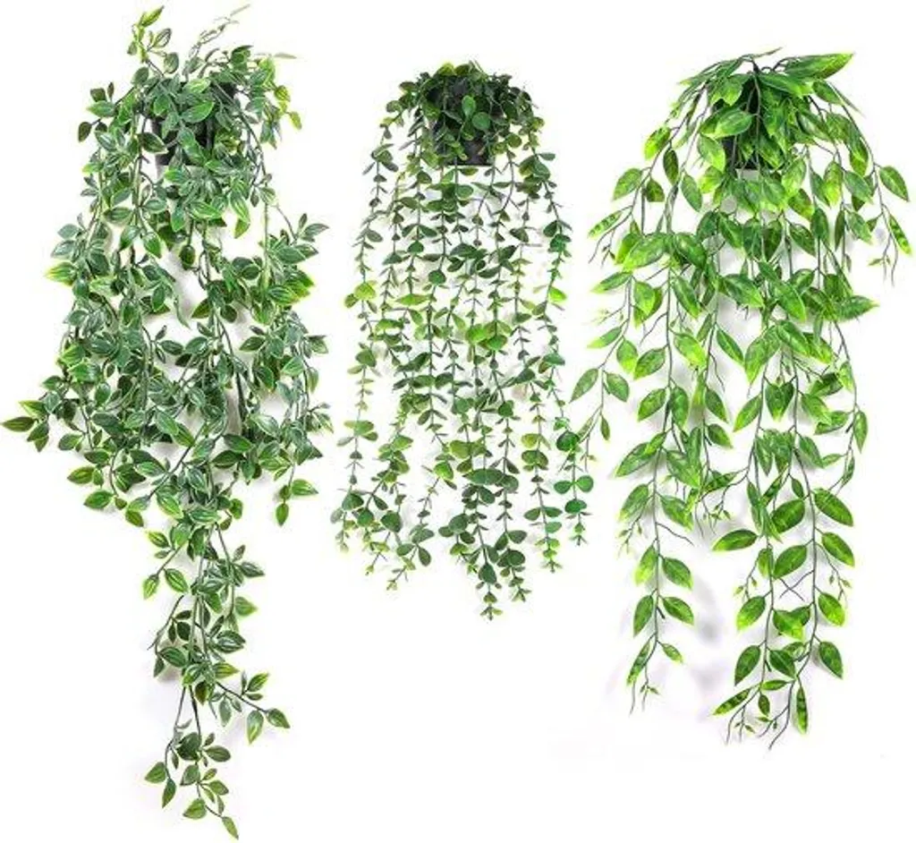 Décoration murale eucalyptus artificiel avec pot mandala, lot de 3 lianes