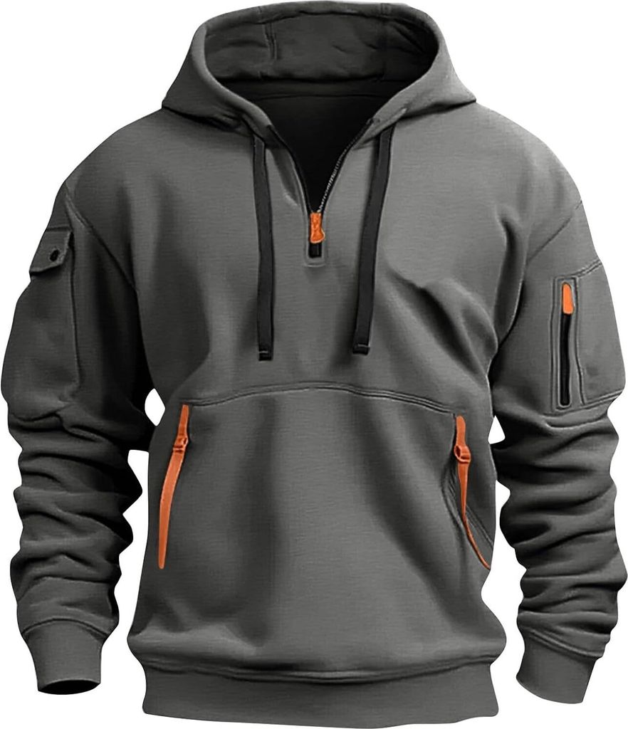 ASKSA Herren Hoodie Basic Jogging Sport Hoodie Kordelzug Mit Taschen Slim Fit Reissverschluss Gym Pullover,A Dunkelgrau,M