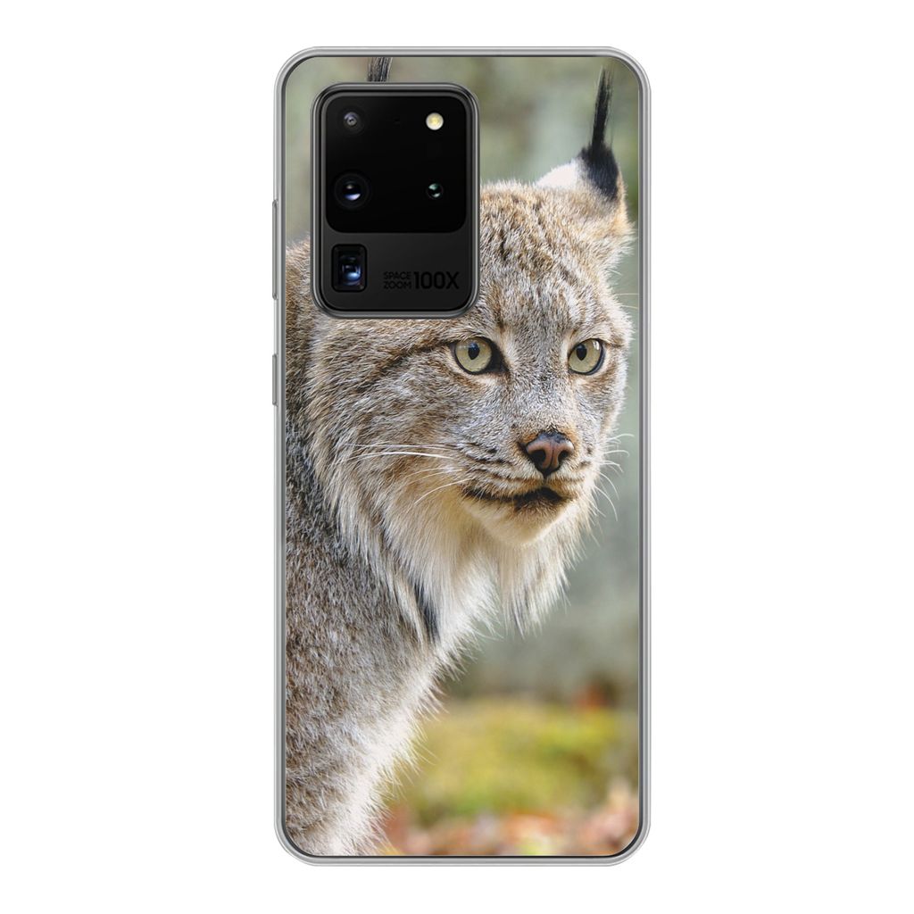 MuchoWow Handyhülle Schutzhülle Hülle für Samsung Galaxy S20 Ultra Luchs - Wald - Grau Silikon Softcase Handy Hülle - Karteninhaber