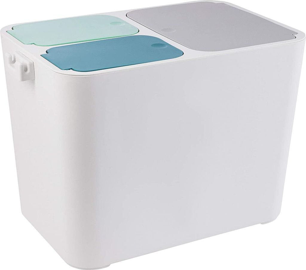 ONVAYA Recycling Mülleimer Tom | 36 Liter Gesamtvolumen | 2x 9L + 1x 18L Fächer | Mülltrennsystem in Creme-Mint | Abfalleimer für Büro, Küc...