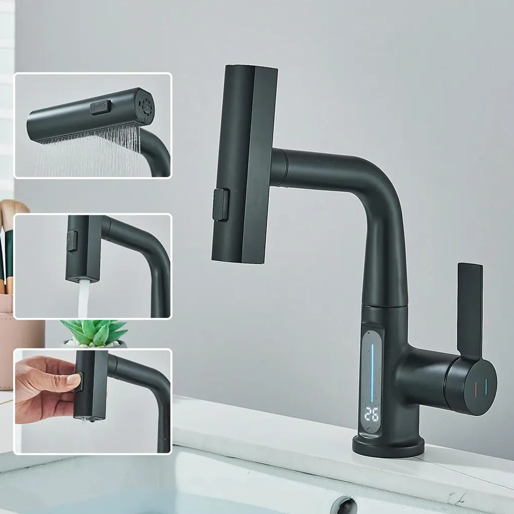 Robinet mitigeur cascade pour salle de bains moderne avec écran LCD