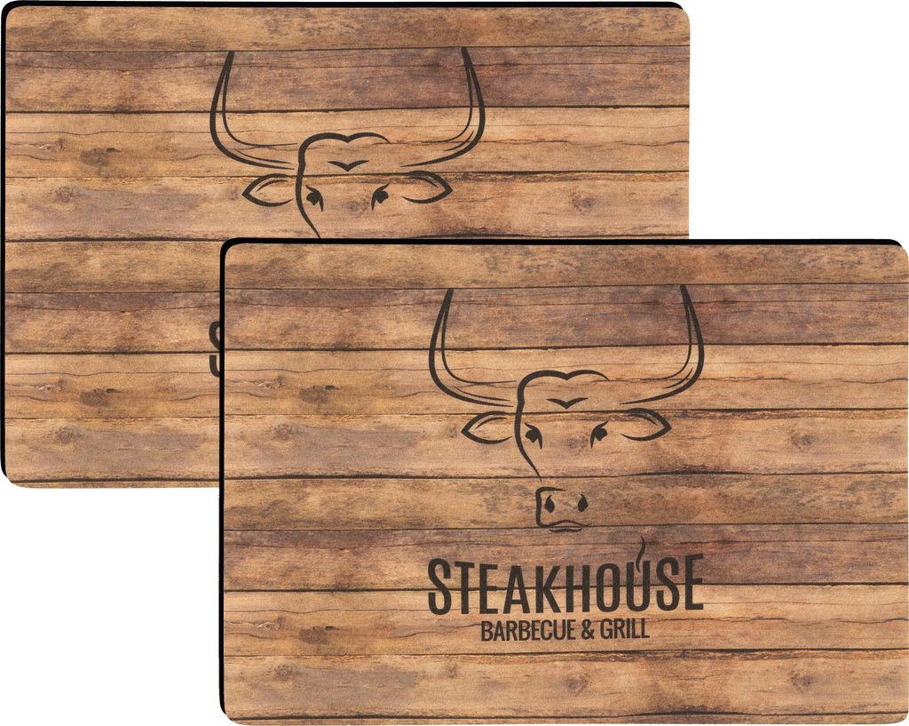 BBQ Tischsets mit Teflon-Fleckschutzausrüstung 2er-Set Steakhouse Holz 30 x 43 cm Anti-Rutsch Rückseite