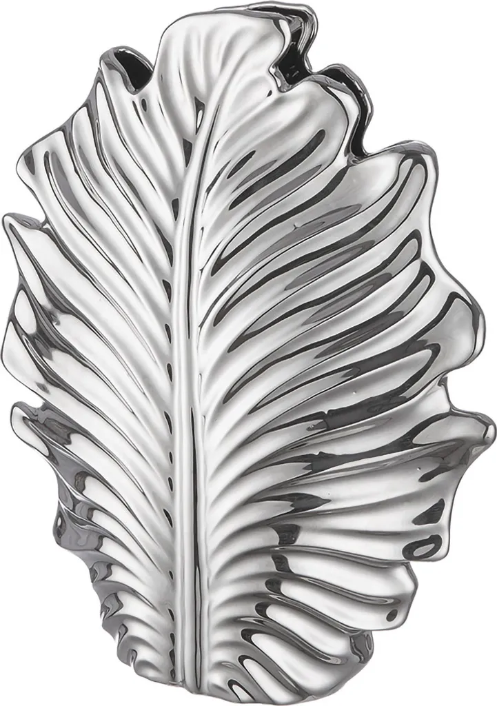 Vase en Céramique Argentée Motif Monstera 30x23 cm - Qualité Gilde VE2