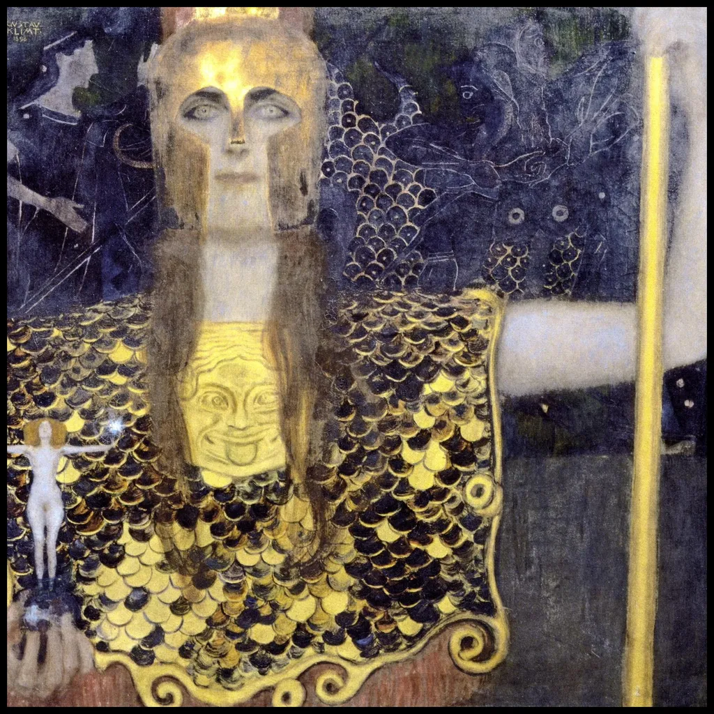 Poster Pallas Athéna Gustav Klimt pour Décoration Salon Chic 100x100 cm