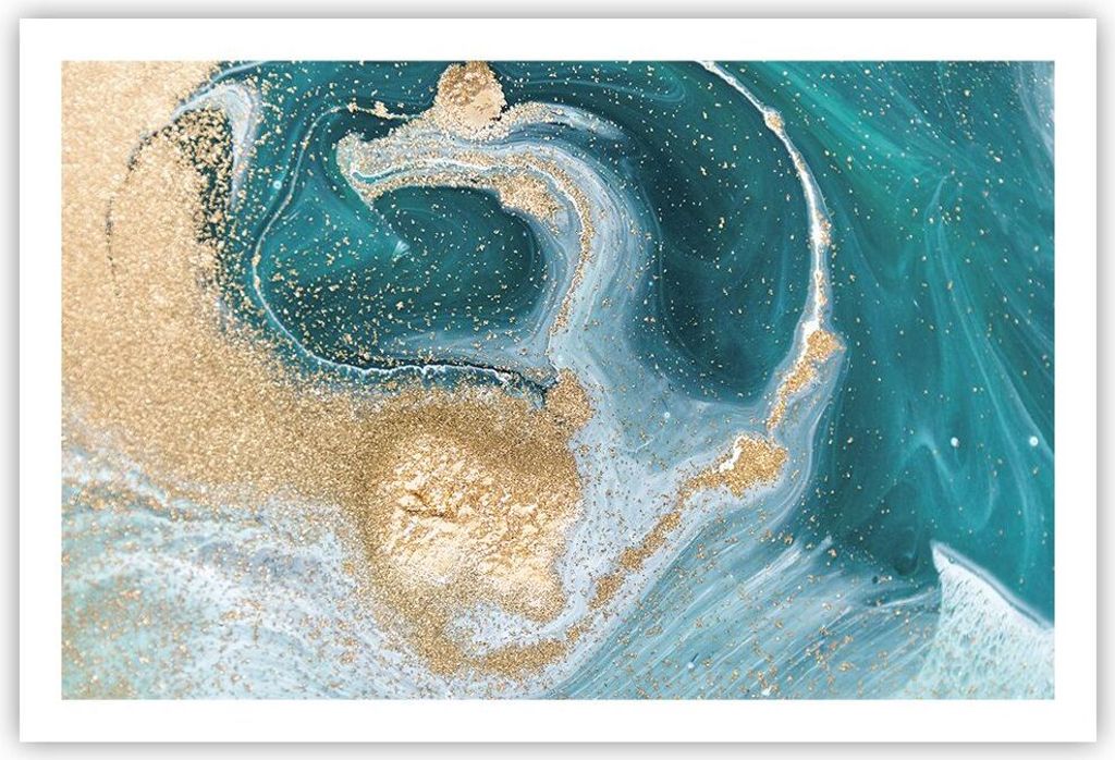 Poster - Poster ohne Rahmen - Golden Türkis Hintergrund - 91,5x61 cm - Wand Bild - Wanddeko - Wandbilder - Kunstposter - Wandposter - Bilder - Kun...