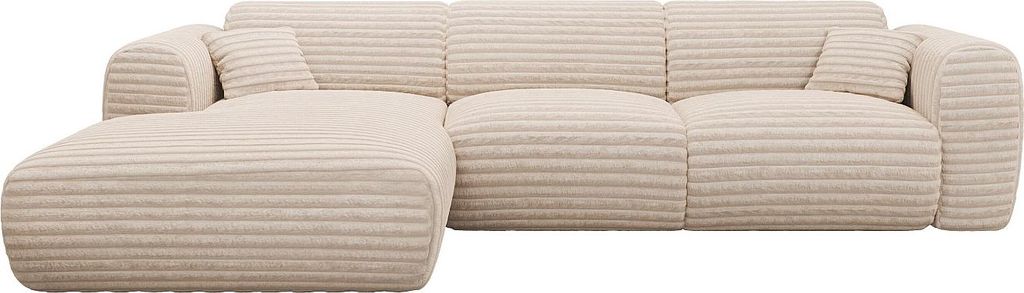 Großes Ecksofa aus beigefarbenem, breit gestreiftem Cord - POGNI von Maison Céphy
