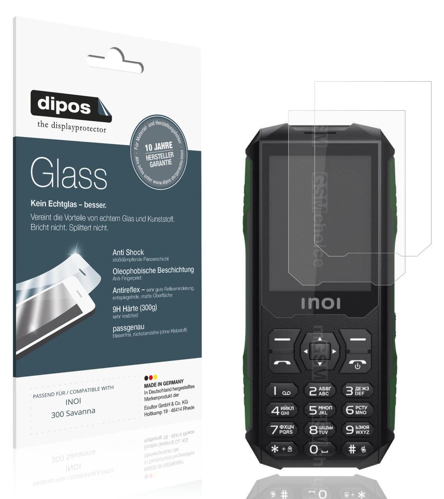 2x Schutzfolie für INOI 300 Savanna matt - Anti-Shock 9H Folie dipos Glass Kunststoffglas