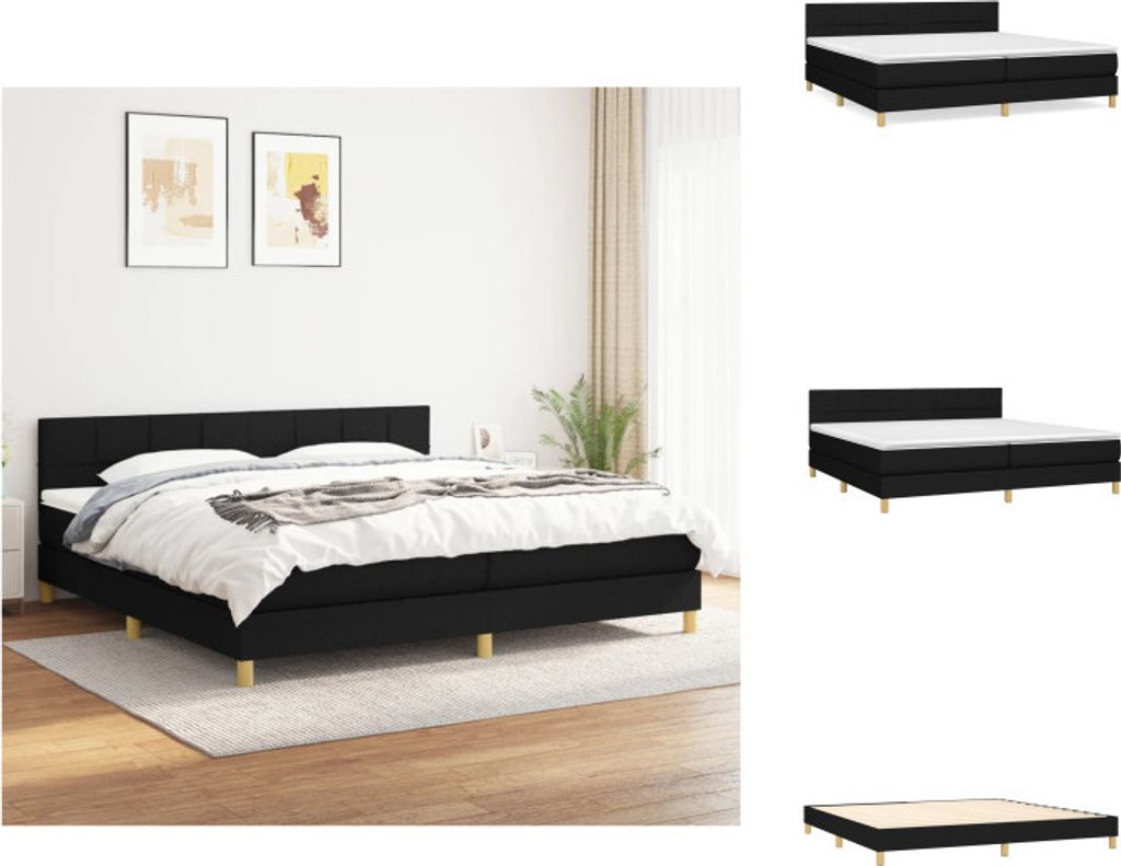 vidaXL Boxspringbett mit Matratze Schwarz 200x200 cm Stoff - Betten & Bettgestelle