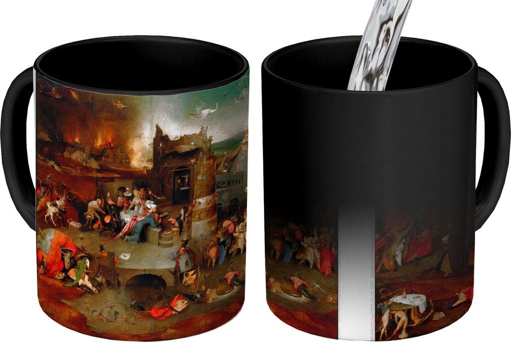 MuchoWow Zauber Tasse Zaubertasse Magic Versuchung des Heiligen Antonius - Gemälde von Hieronymus Bosch 350 ml Farbwechsel Becher Geschenk Gesch...