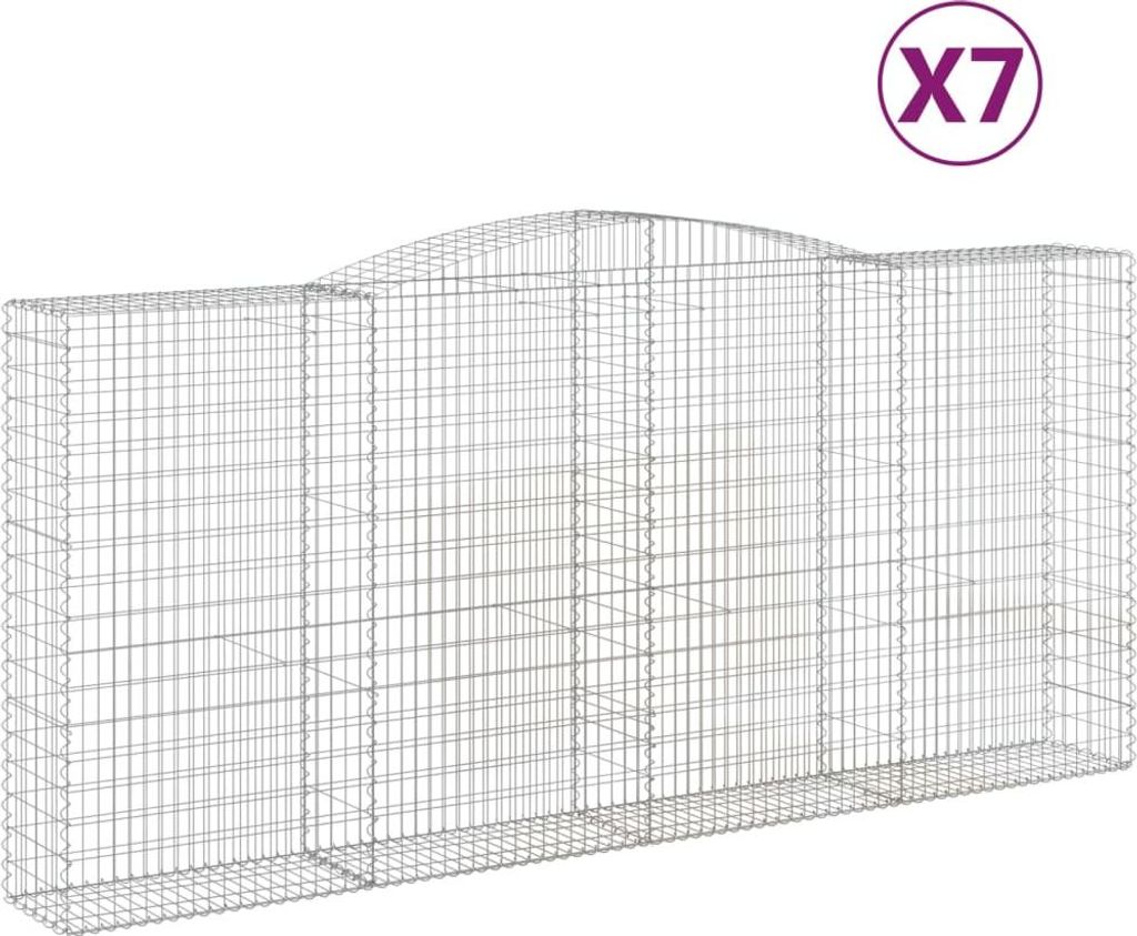 vidaXL Gabionen mit Hochbogen 7 Stk. 400x50x180/200cm Verzinktes Eisen