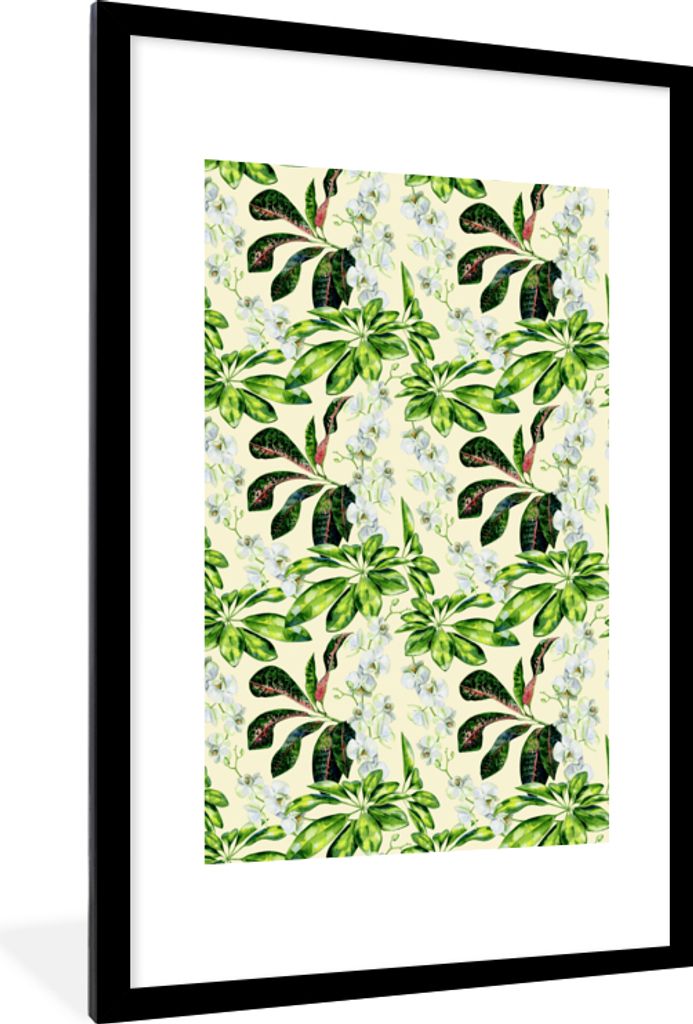 MuchoWow MuchoWow Gerahmtes Poster Orchidee - Blumen - Blätter 60x90 cm - Poster mit zchwarzem Bilderrahmen - Dekoration - Wandposter Wohnzimm...