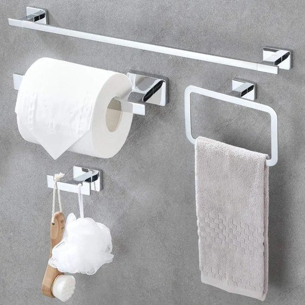 Ensemble d'accessoires de salle de bain inox : porte-serviette et papier