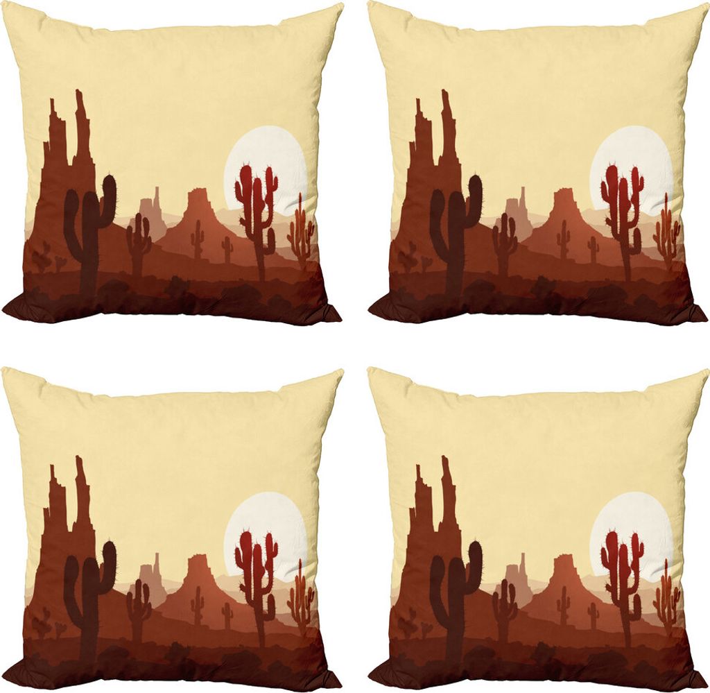 ABAKUHAUS Kaktus Kissenbezug Set (4 Stück), Arid Land Eco Sunset, Moderner Doppelseitiger Digitaldruck, 40 cm x 40 cm, Gelb Braun Redwood