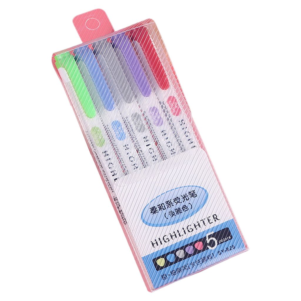5pcs Highlighter Stift Schreiben fließend glattes Schreiben Nicht-Schlupf-Griff 5 farblich schräg fluoreszenzmarkierende marker stapler stapler-Blau