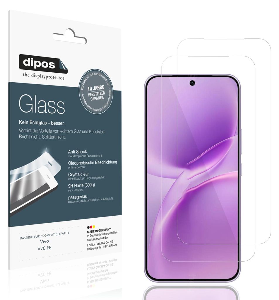 2x Schutzfolie für Vivo V70 FE - Anti-Shock 9H Folie dipos Glass Kunststoffglas