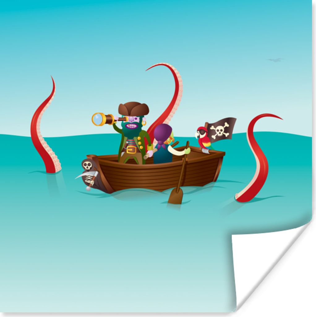 MuchoWow Poster Kinderillustration von zwei Piraten auf See 75x75 cm - Wand Dekoration