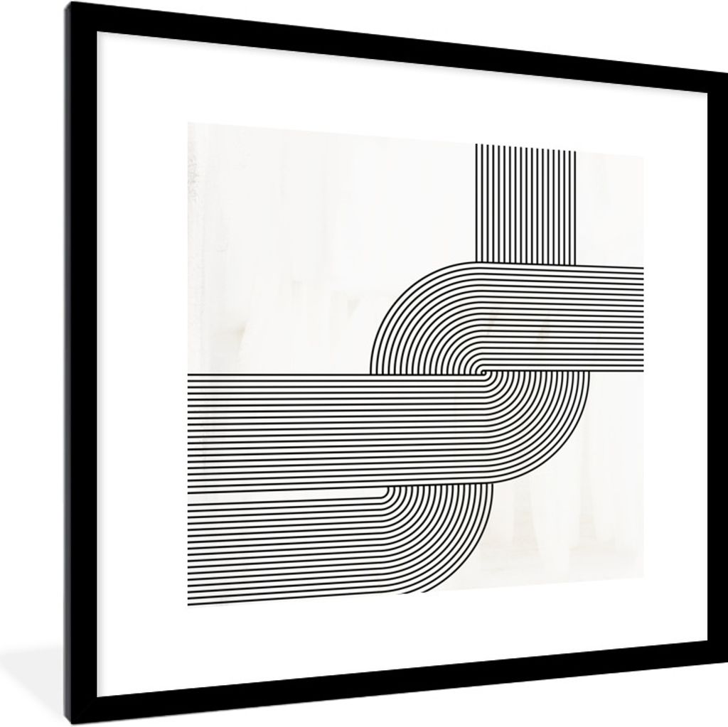 MuchoWow Gerahmtes Poster Kunst - Abstrakt - Schwarz - Weiß 40x40 cm - Poster mit Schwarzem Bilderrahmen Wandposter Rahmen Foto Bilder - Poster ...